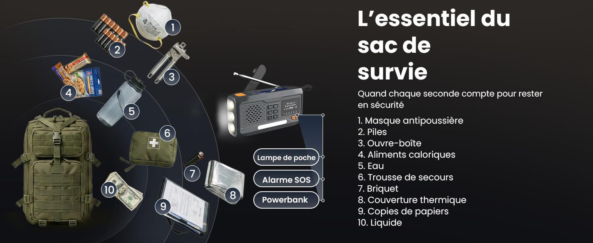 Extralink Radio d’urgence DAB/FM, solaire, dynamo, 4500 mAh, Bluetooth et SOS
