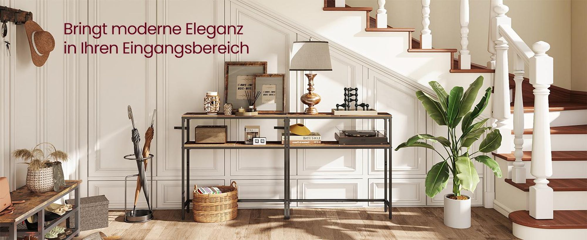 VASAGLE Konsolentisch, schmaler Sofatisch mit 2 Ablagen, 20 x 80 x 80 cm