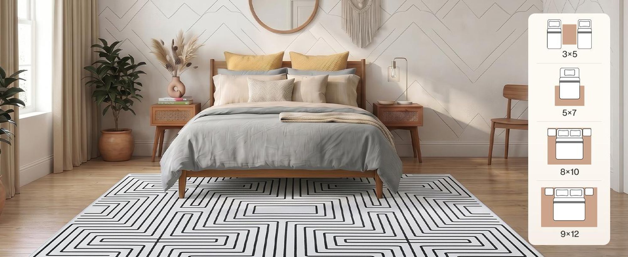 Tribesigns Waschbarer Teppich Wohnzimmer, 200×300 cm Weicher Schwarz-Weiß Abstrakter Schlafzimmerteppich,Geometrischer Flachflorteppich EsszimmerBüro