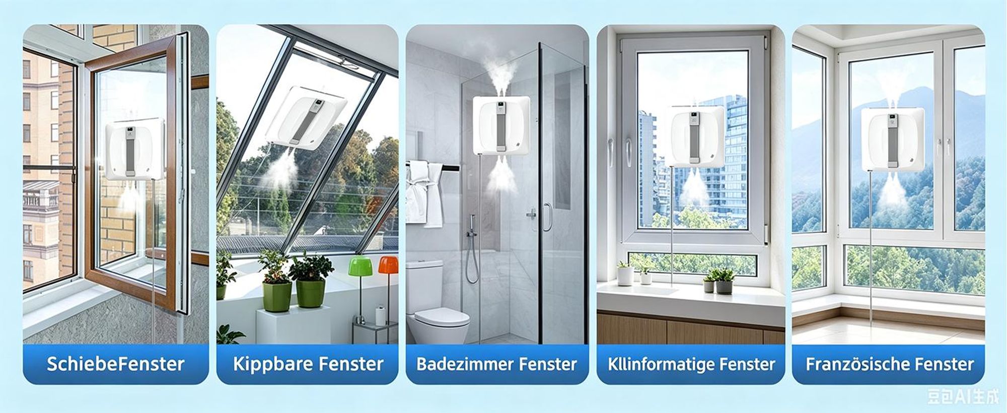 INSE Fensterputzroboter 8000 Pa, automatischer Fensterreiniger mit Wassertank, 4 Sprühdüsen, Lasersensoren, App für Fenster Glas Dusche