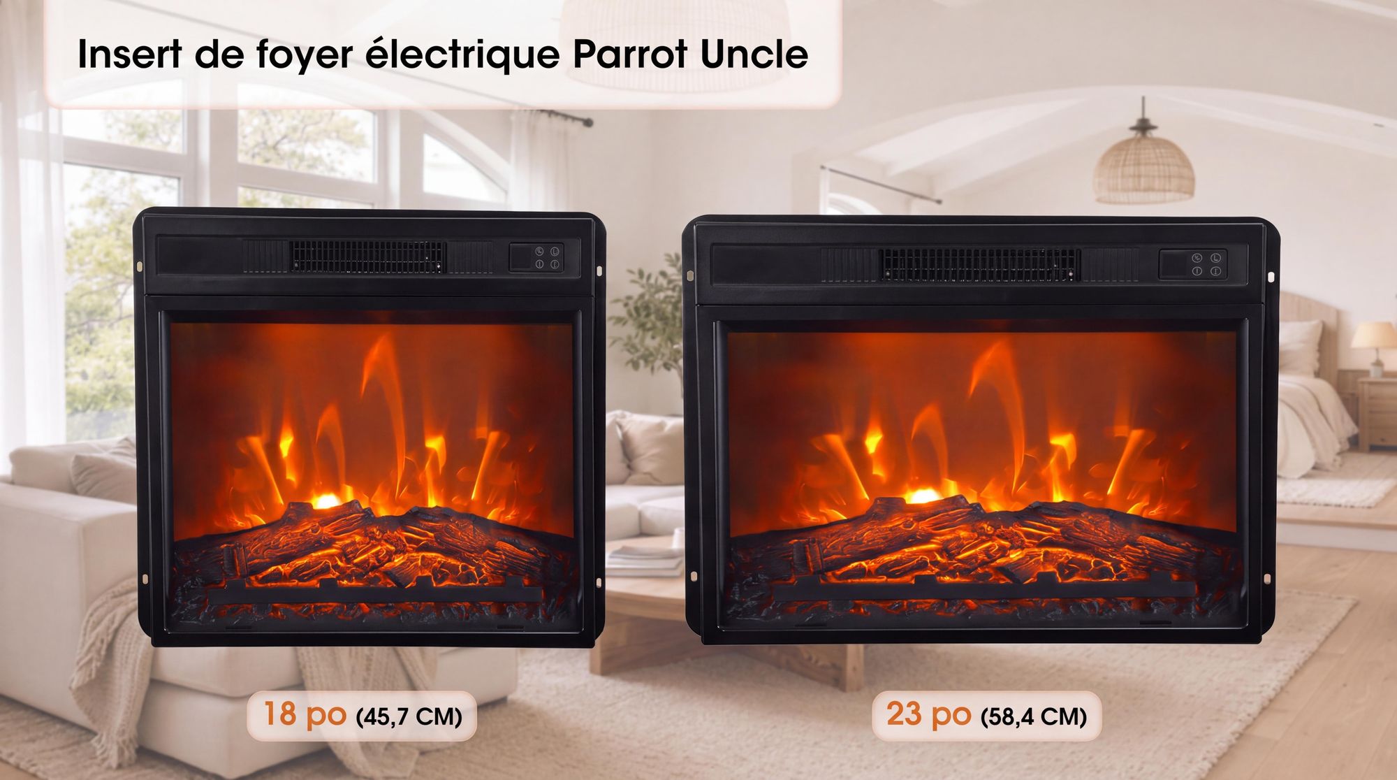 Parrot Uncle 23" Insert Cheminée électrique noire avec télécommande