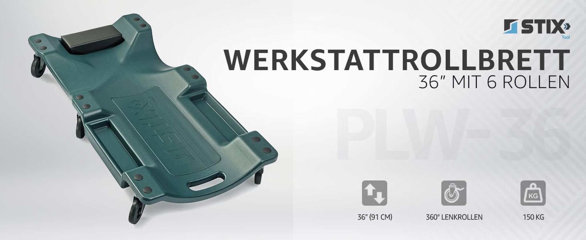 STIX Werkstattliege 36 PLW-36, 150kg Werkstatt-Rollbrett 91cm, Montagerollbrett