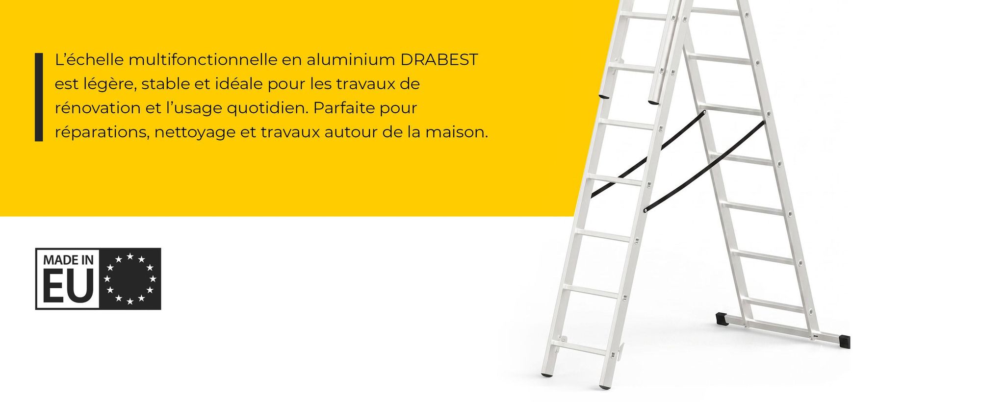 Drabest | Échelle Aluminium 3 Éléments 3x9 - 150 kg - Antidérapante - Idéale pour Travaux Domestiques