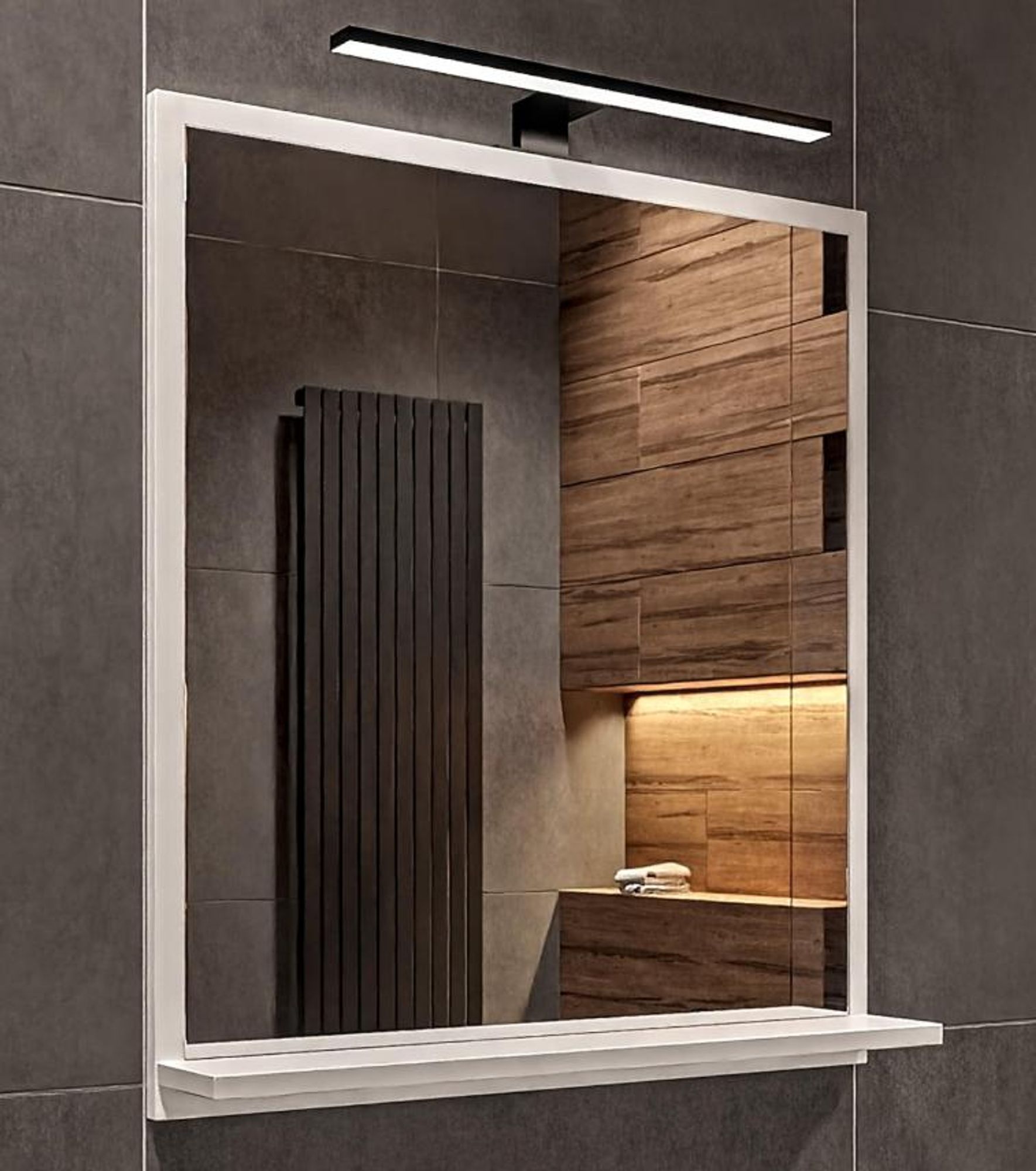HAJDUK FURNITURE Badspiegel mit Beleuchtung 4000 K IP44 Schwarz H:70 x B:60 cm - Bathroom Mirror - Badezimmer Spiegel Rechteckig mit Ablage und LED
