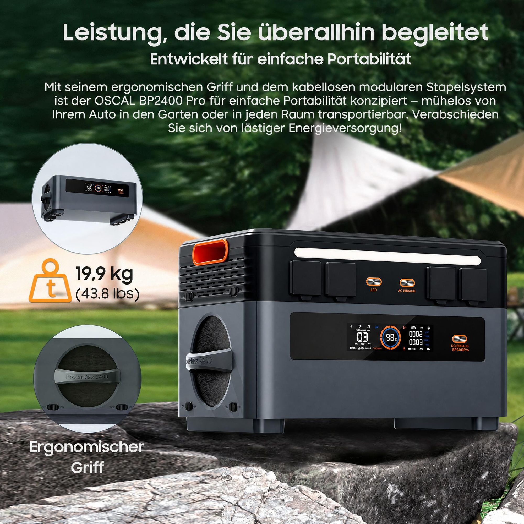 OSCAL BP2400Pro Erweiterungsakku 2016Wh LiFePO4, Zusatzakku für PowerMax 2400Pro