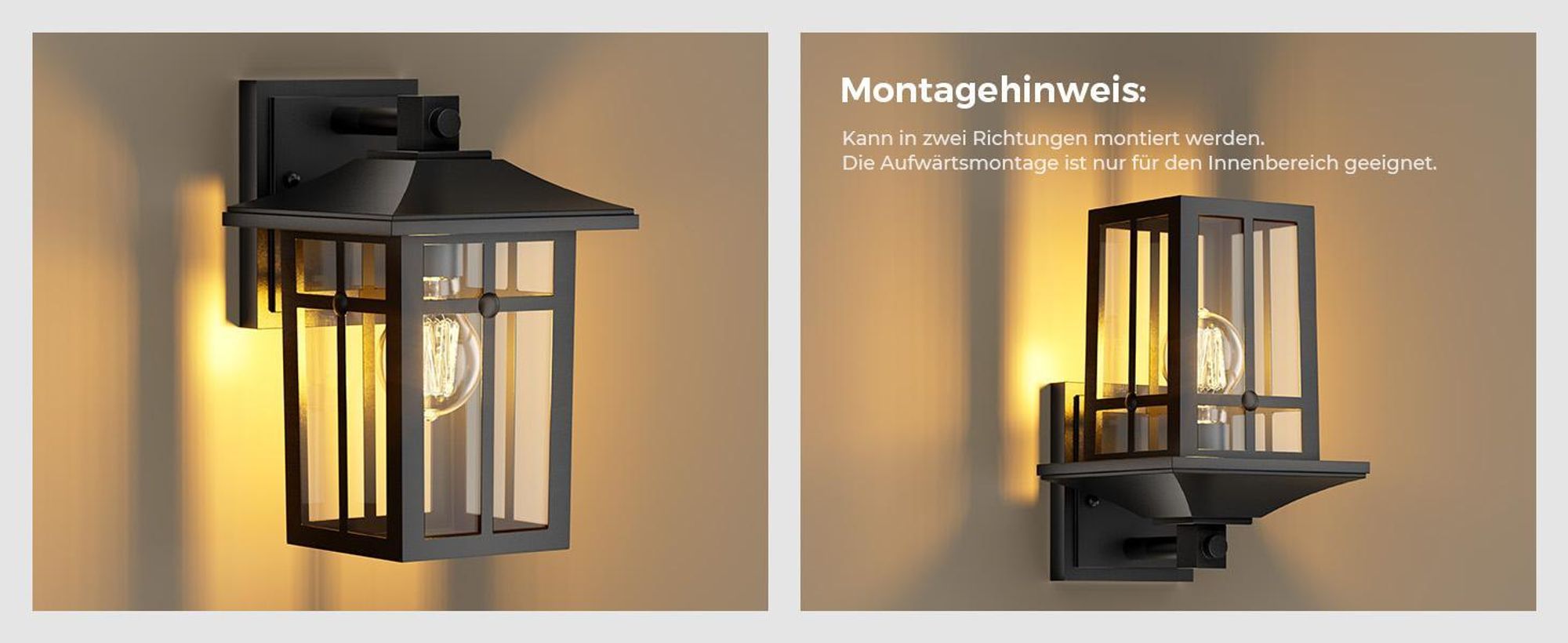 S'AFIELINA Wandleuchte Außen, Außenlampe Wand für Terrasse, Aussenleuchten Hauswand, E27 Fassung, Wandlampe Schwarz, 3 Stück