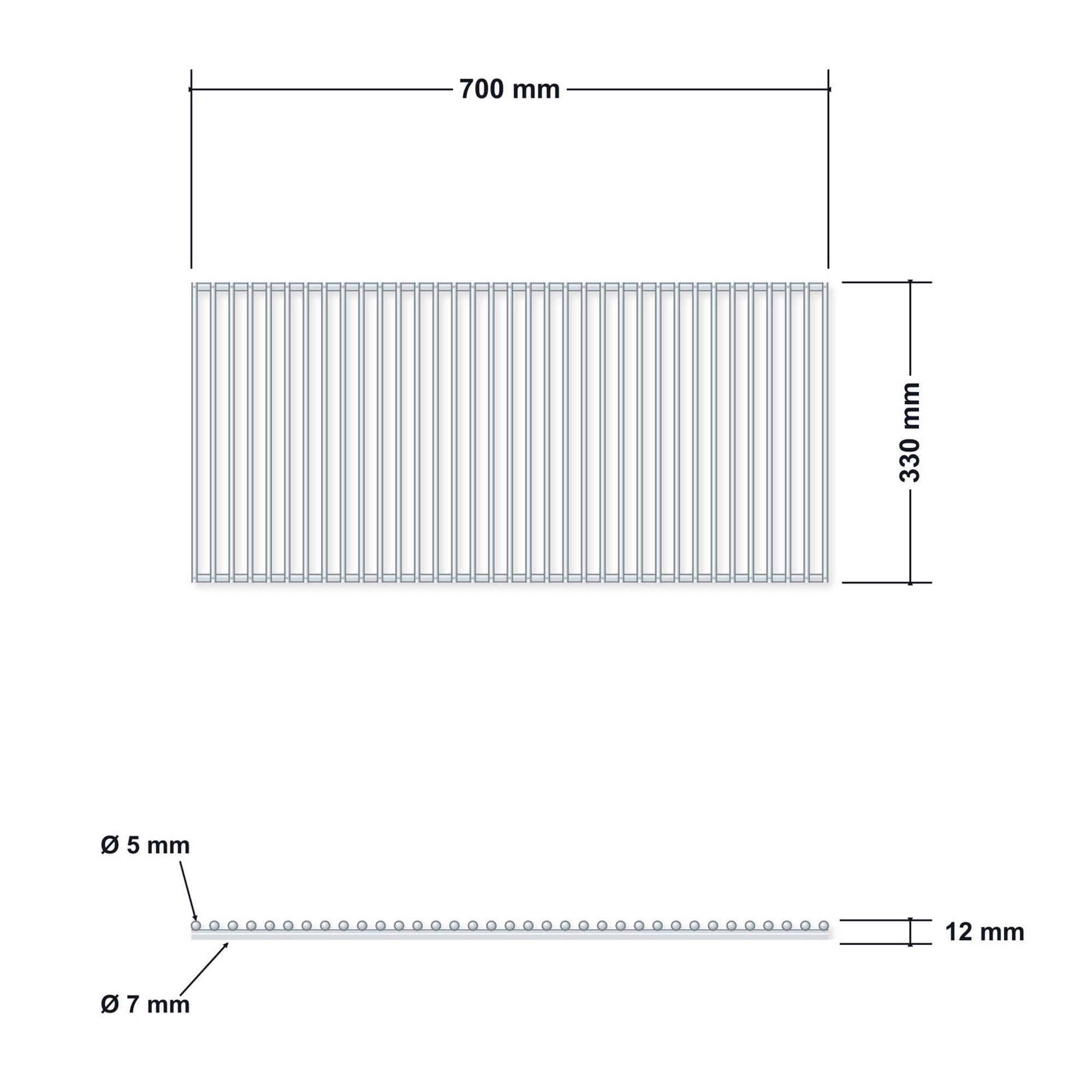 DEOS Grillrost aus Edelstahl 70 × 33 cm – technische Zeichnung