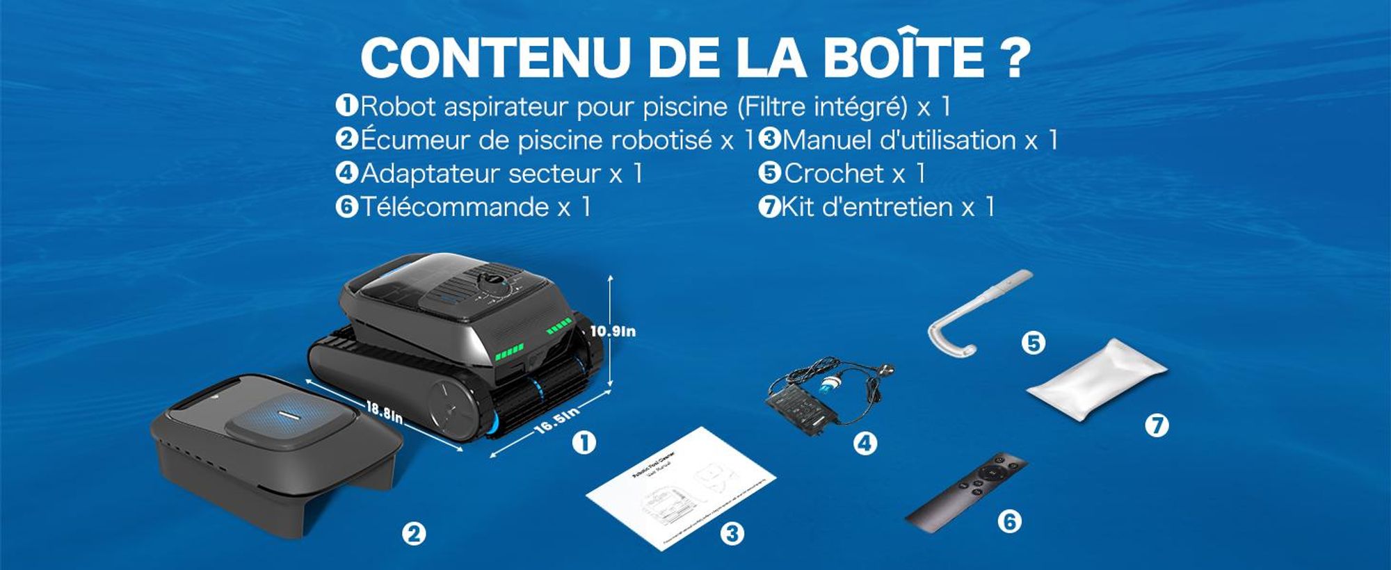Robot de piscine AIRROBO CP400, navigation intelligente, fonction d'auto-stationnement, nettoyage tout-en-un de la surface de l'eau, du fond, des parois et de la ligne d'eau