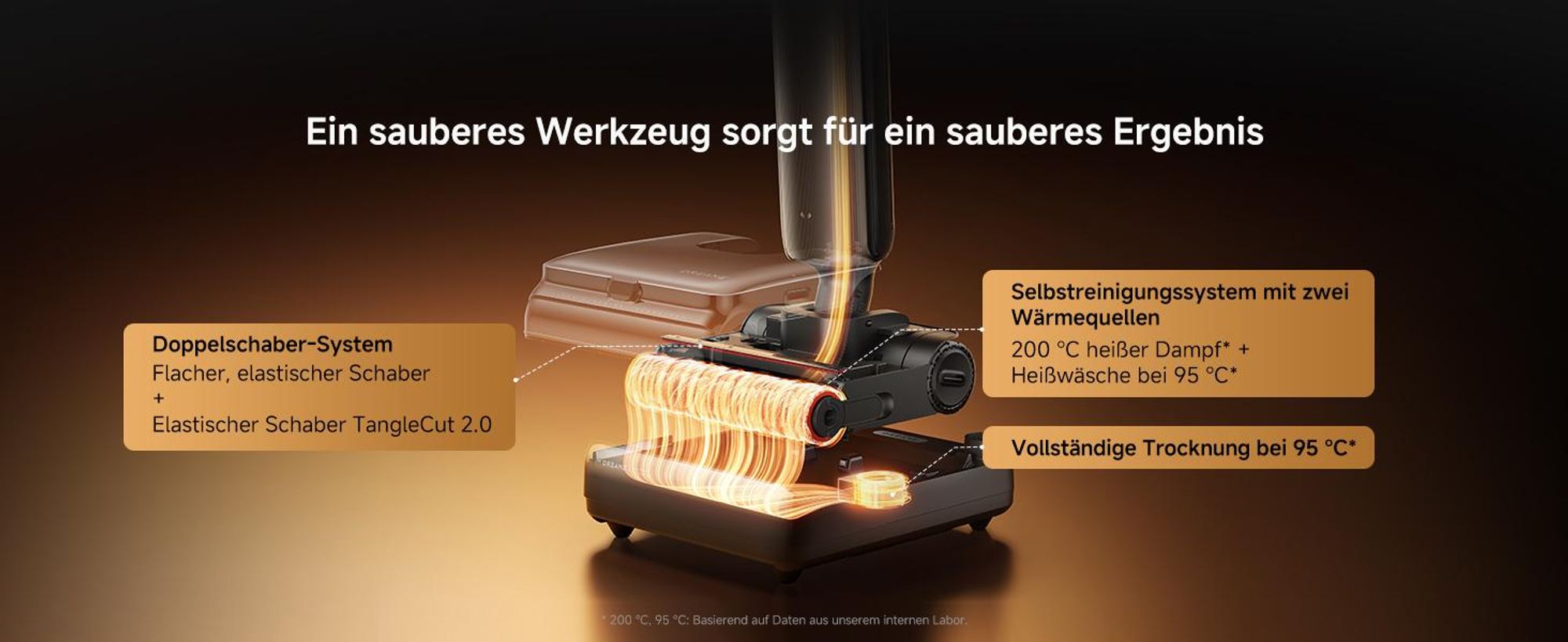 Dreame T16 Pro Steam Nass-und Trockensauger,30kPa Saugleistung Akku-Staubsauger,9,85cm ultraschlank,200℃ Dampf,90℃ Heißwasser,Selbstreinigend,LED,Gold