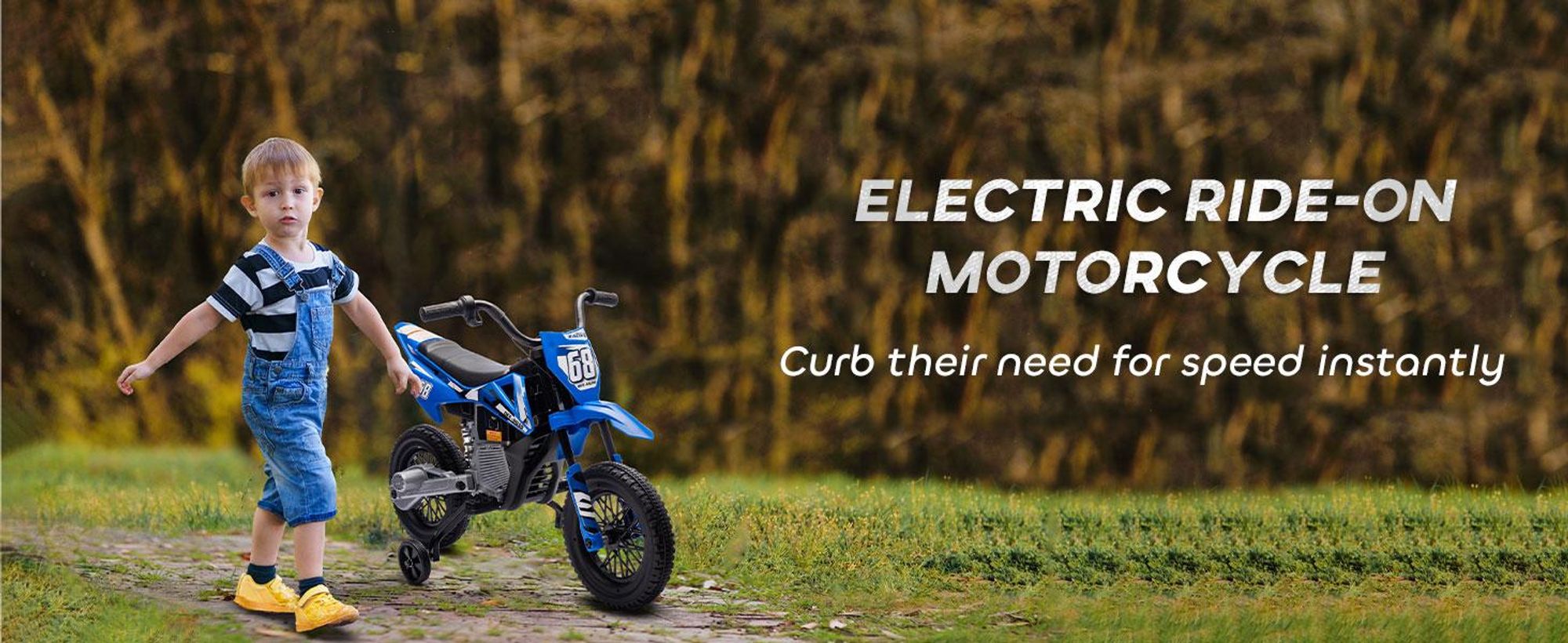 AIYAPLAY Elektryczny motocykl dziecięcy Elektryczny motocykl z muzyką, dla dzieci 2,4-5 km/h Elektryczny motocykl z 2 kółkami bocznymi dla dzieci w wieku 3-6 lat, niebieski
