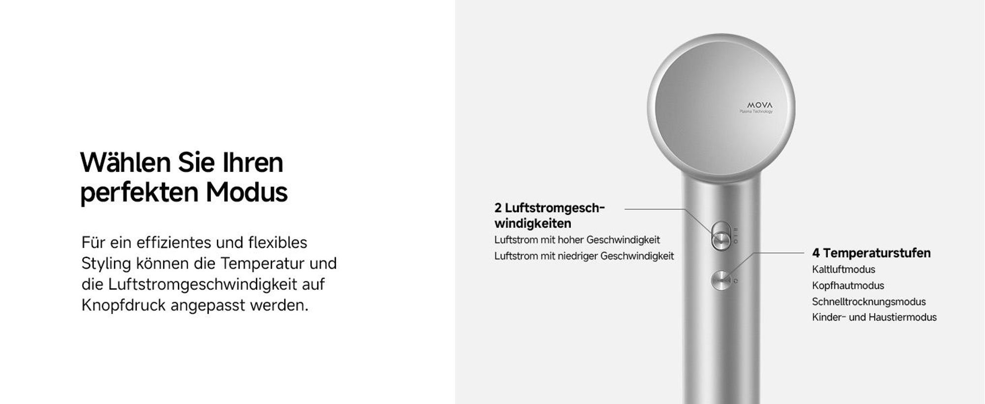 MOVA SHINE 10 Ionen Föhn, Profi Haartrockner, schnelltrocknend & leise, 110.000 U/min Brushless-Motor, Warm-/Kaltlufttaste, Plasma-Pflege, kompakt Rei