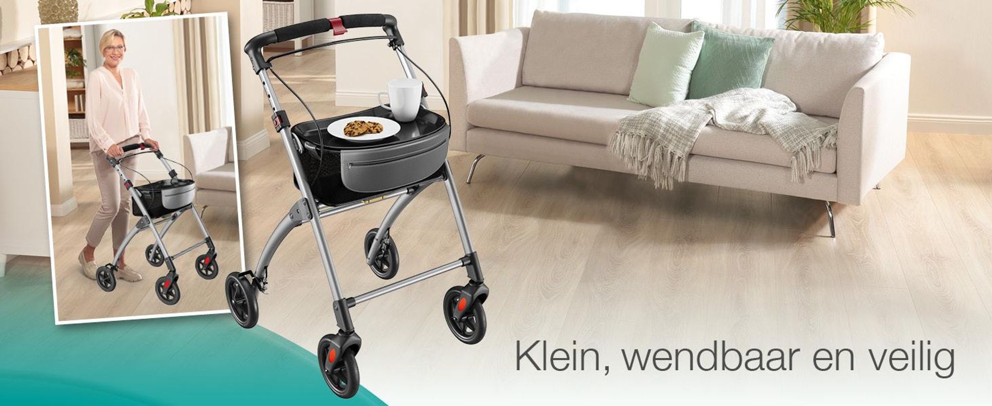 ELONEO Woonrolstoel, 54 cm breed, opvouwbaar en lichtgewicht, inclusief dienblad en stoffen mand. Smalle rolstoel voor binnenshuis, inklapbaar, zilverkleurig