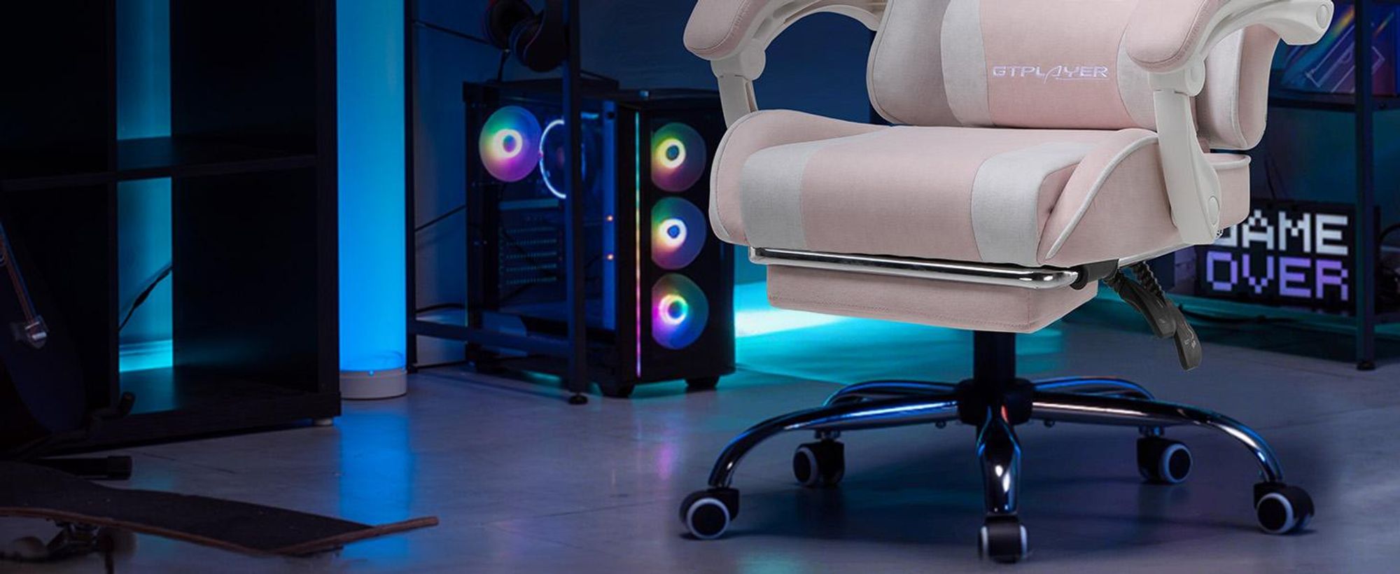 Gaming stoel GTPLAYER, kantoorkruk, ergonomische computerstoel, gaming stoel met lendensteunmassage, voetsteun en hoofdsteun