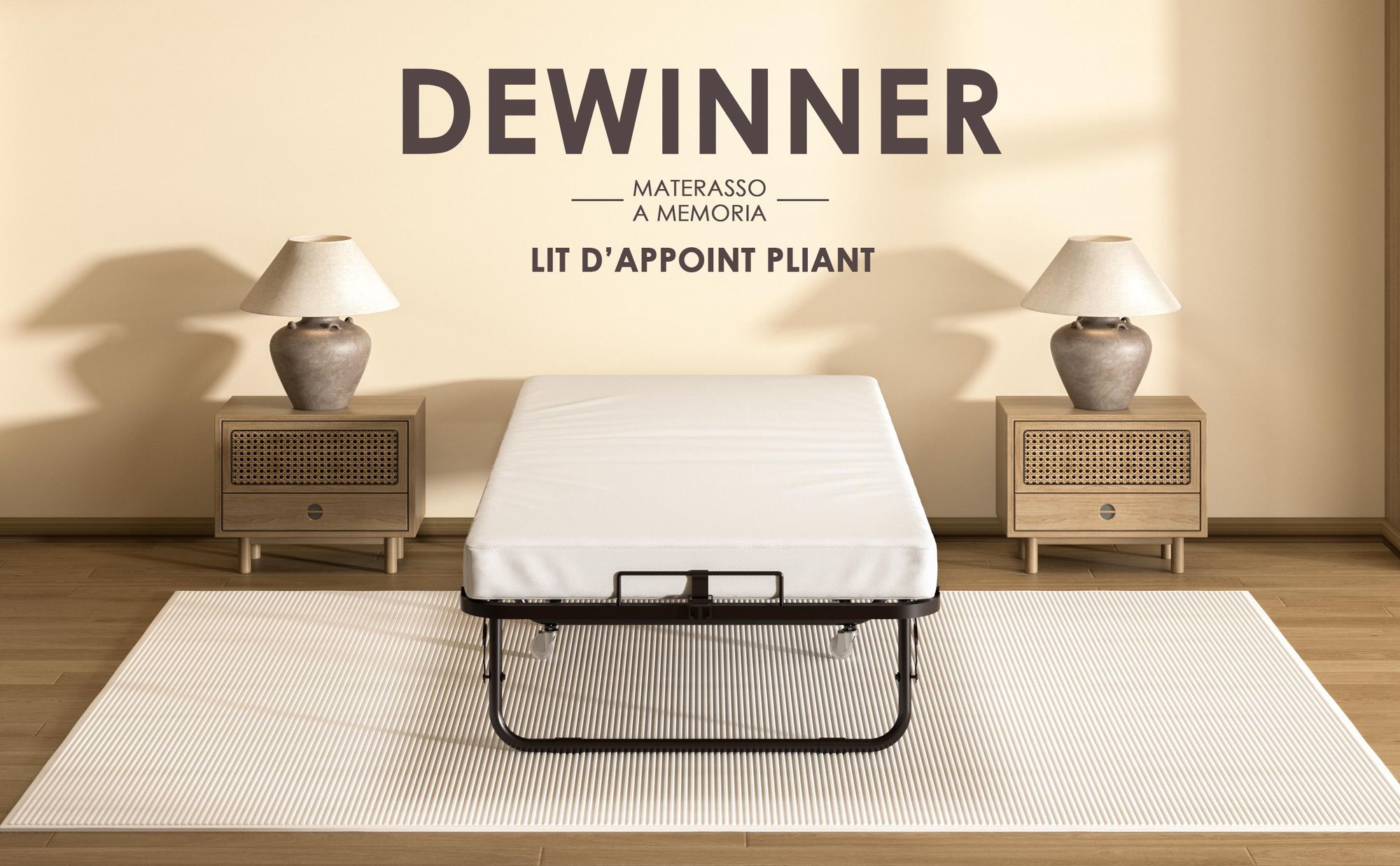 DEWINNER Gästebett klappbar 80 x 190 cm, Klappbett mit 10 cm Matratze, faltbares Reisebett, klappbares Bett für 1 Person, Bettgestell aus Lattenrost