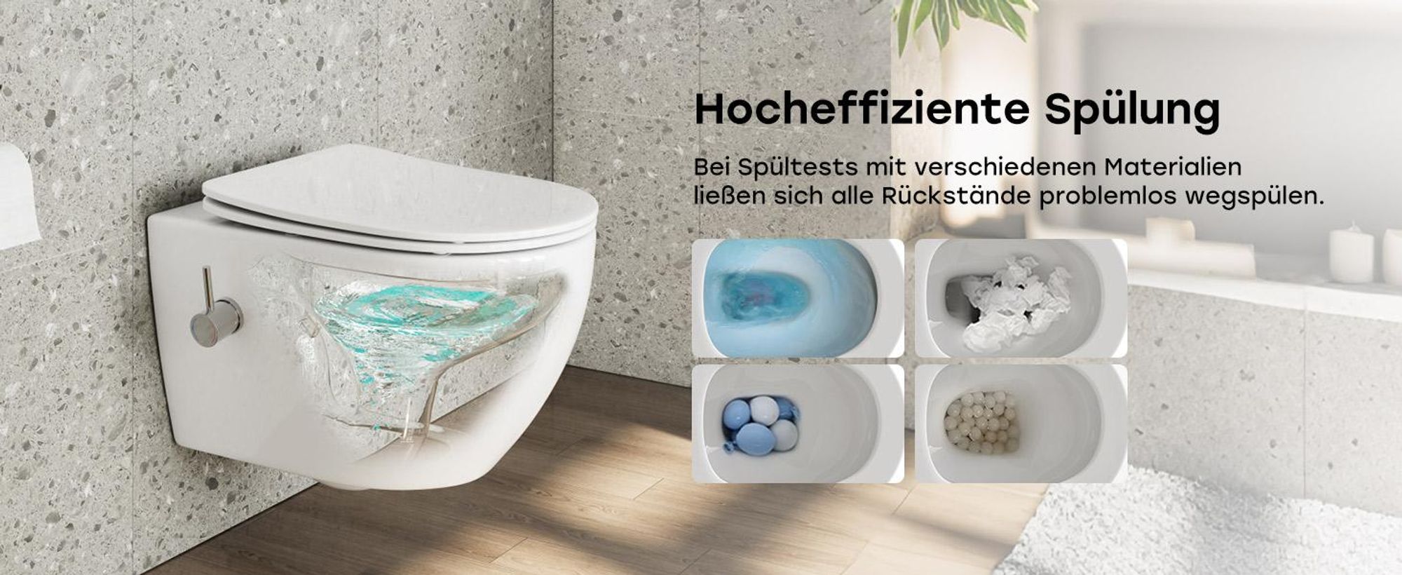HOROW Dusch WC mit Bidet Funktion, Hänge WC mit Integrierter Düse, Taharet WC mit Armatur, WC Sitz mit Absenkautomatik, Kalt-/Warm Wasser, 53×36×35 cm
