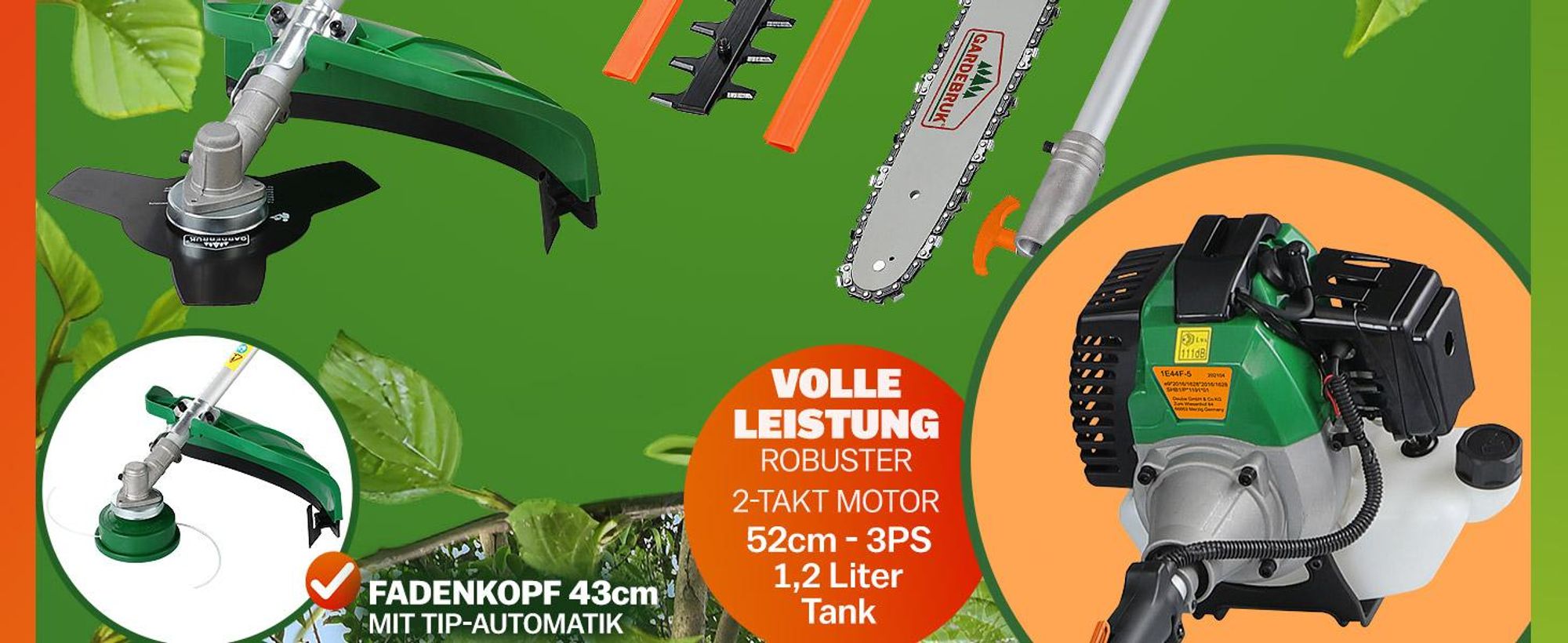 GARDEBRUK Benzin Motorsense Freischneider 5 in 1 Multitool
