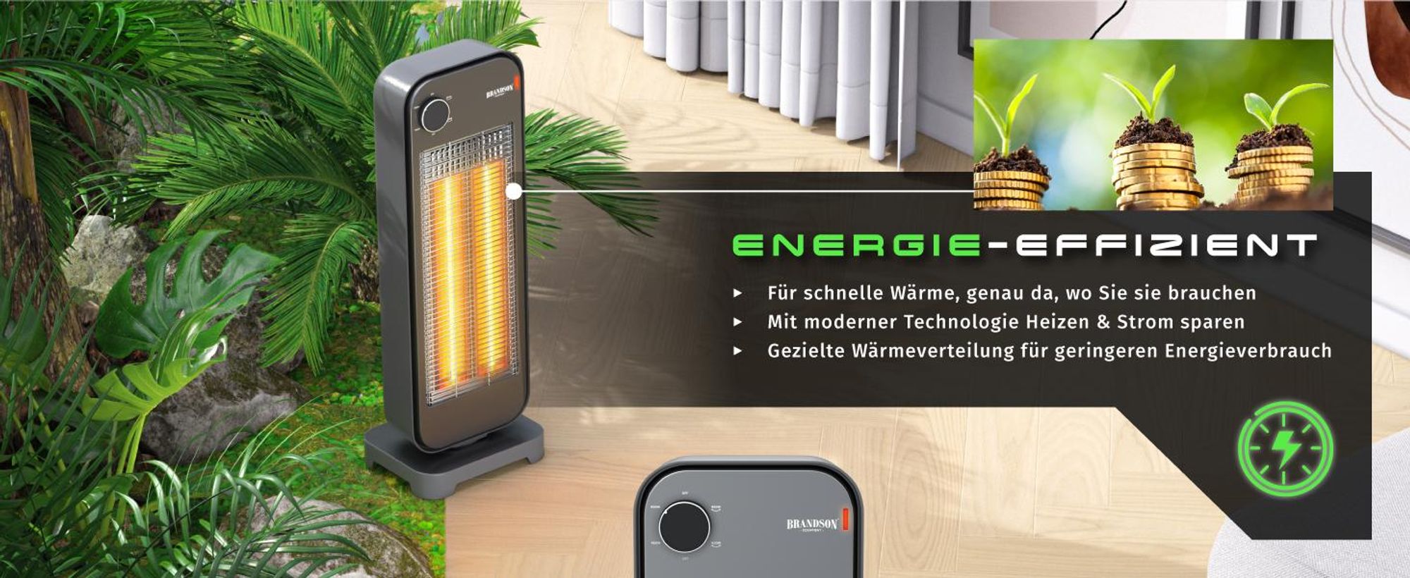 Brandson Carbon-Heizstrahler 900 W,