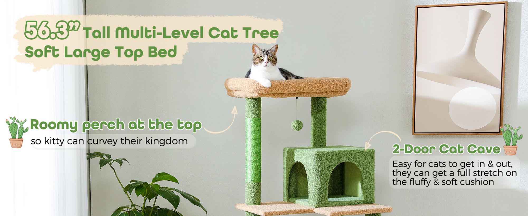 Purpurra Katzenbaum für große Katzen mit Metall Plüsch Hängematte 116cm/ 143 cm
