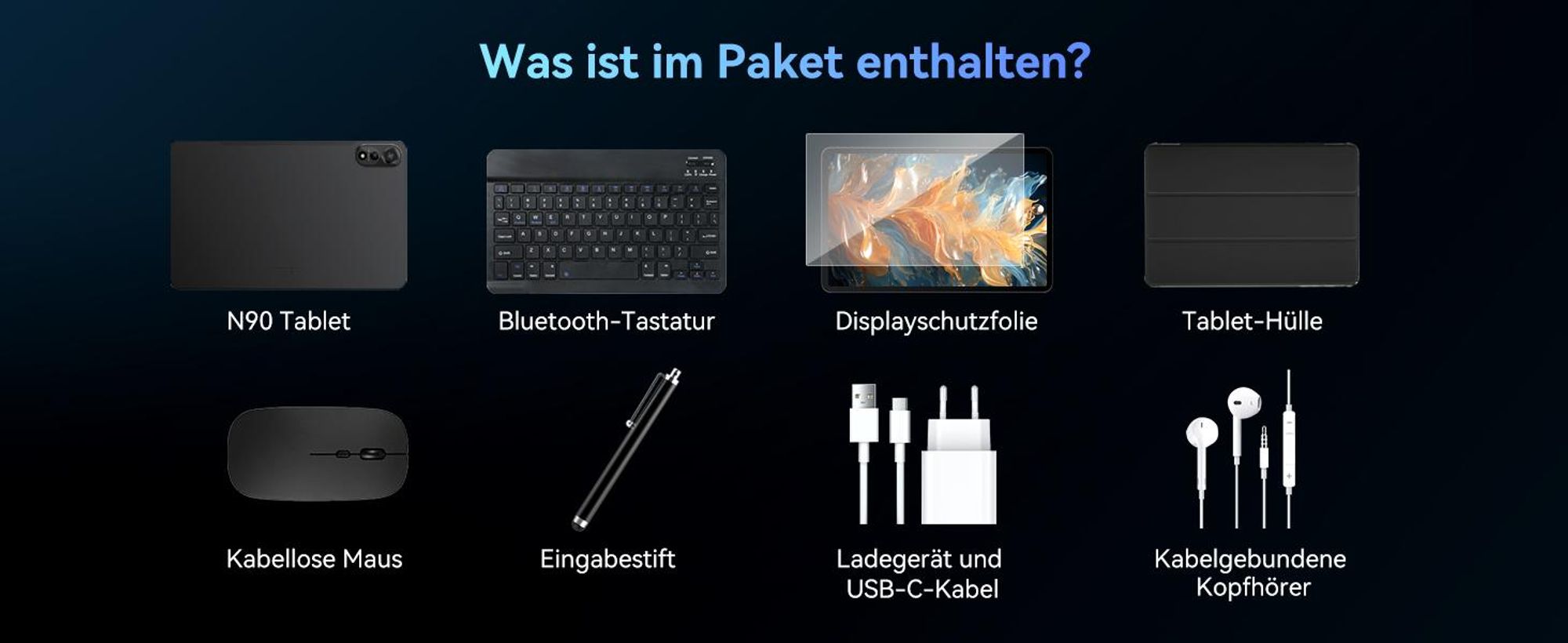 Nexall N90 Tablet Android16, 12" 120Hz FHD InCell, 24GB (8+16) RAM+128GB ROM (2TB TF), 5G WiFi/4G SIM, 9000mAh/18W, Gemini AI, mit Stift/Tastatur/Maus