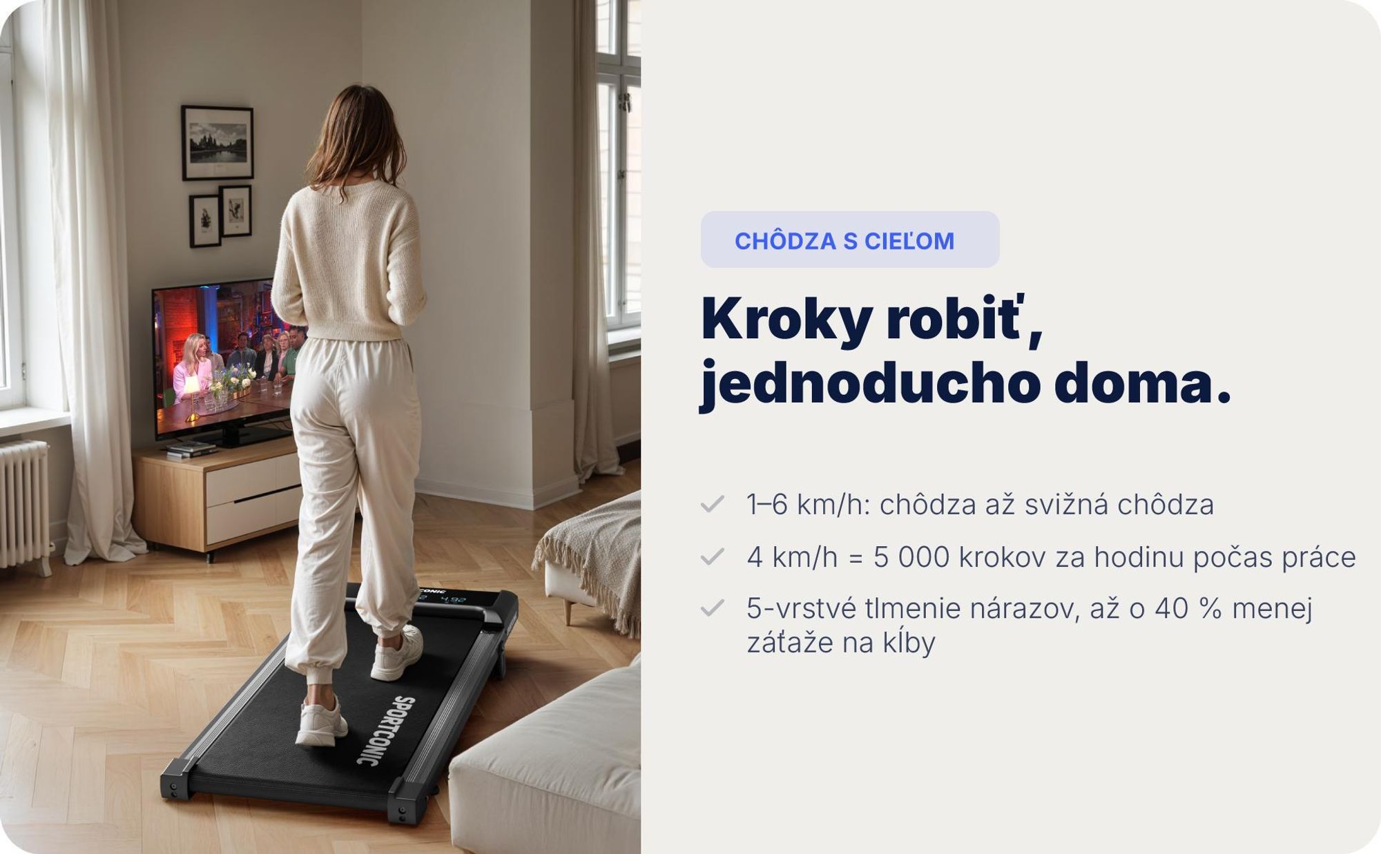 Sportconic Walking Pad bežecký pás na chôdzu pre domov & kanceláriu – tichý, s 6 % sklonom, úsporný, LED displej