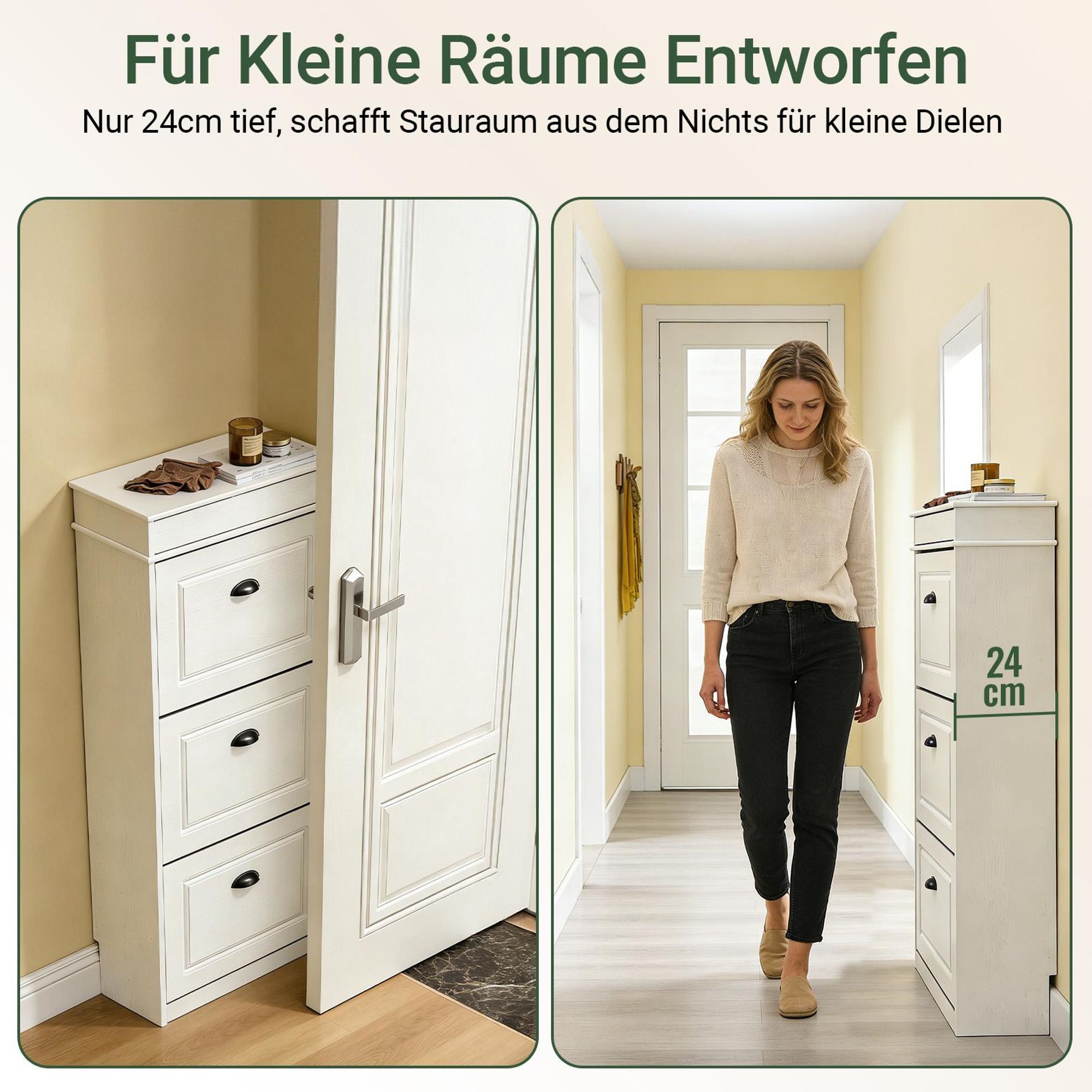 SoBuy Schuhschrank Schmal mit 3 Klappen Schmaler Schuhkipper, Verstellbares Schuhregal für Flur Eingangsbereich Flurschrank mit Kippsicherung FSR94-WG