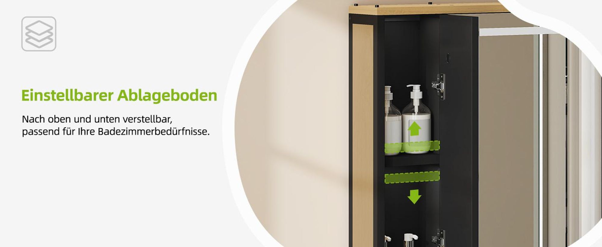 YITAHOME Spiegelschrank Bad mit LED, 3 Türen, Steckdosen, Wandschrank Badezimmerschrank, 70 x 15 x 75 cm, Schwarz