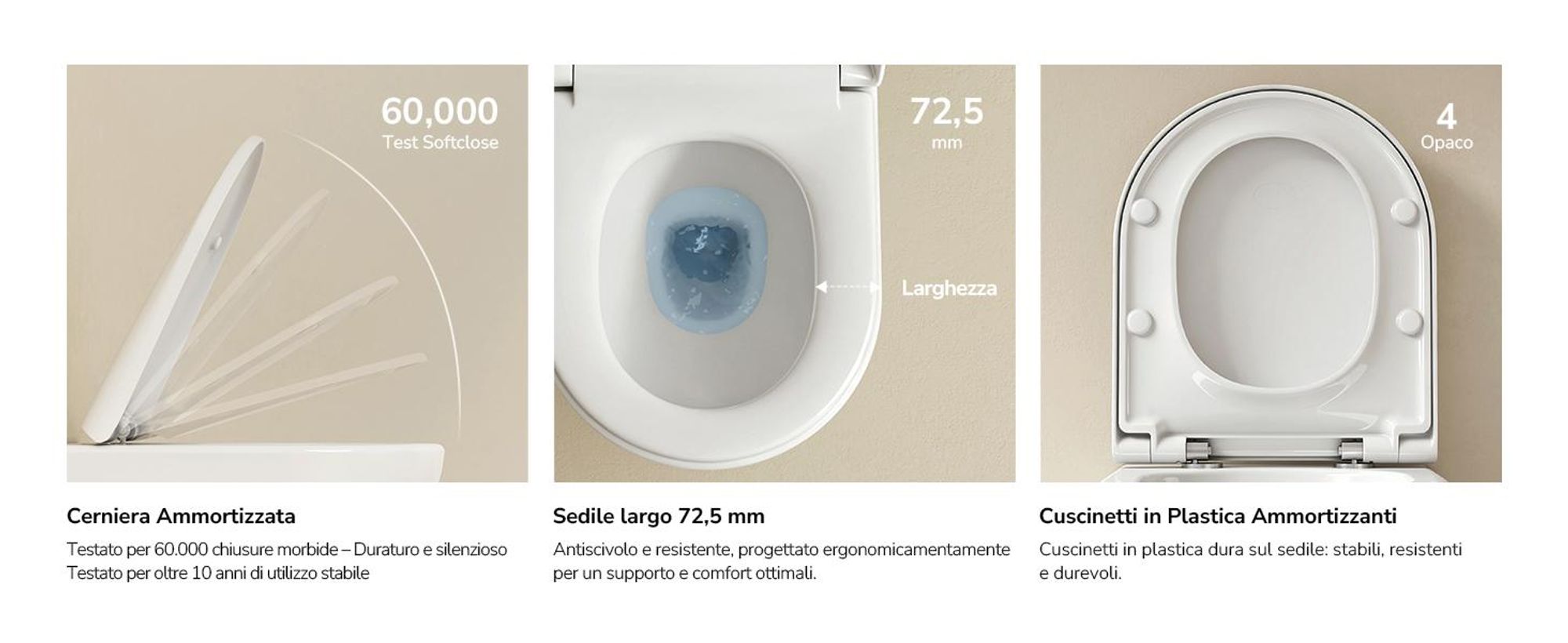 EMKE WC sospeso in ceramica senza bordo WC sospeso a risparmio idrico con risciacquo diretto Doppio foro di risciacquo Coperchio con chiusura morbida Bianco lucido