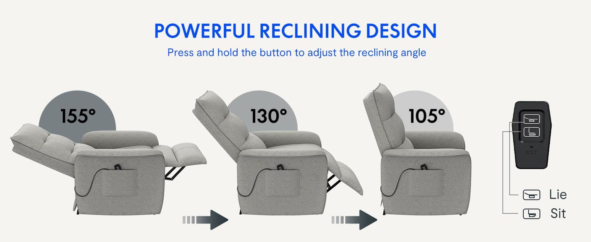FLEXISPOT Elektrischer Relaxsessel mit Liegefunktion, Verstellbarer TV- & Fernsehsessel 105°–155° Rückenlehne & Fußstütze (Lichtgrau)