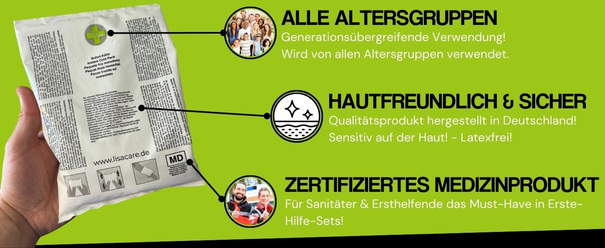 LisaCare Sofort-Kältekompresse 15x21cm - Kühlkompresse - Kühlpack - Einweg Kühlpacks für Erste Hilfe - Sofort Kältekompresse - 10er Set