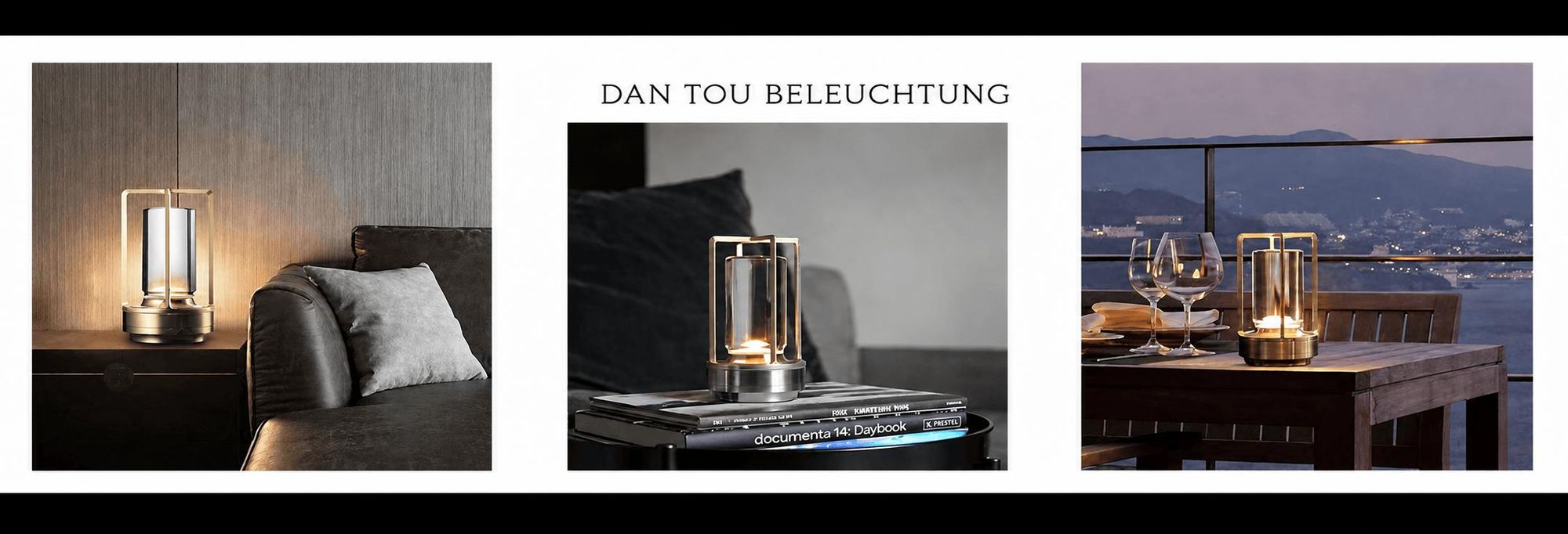 Tragbare Metall-Tischlampe für Innen/Außen, Wiederaufladbare Kabellose LED-Lampe, 3-Farben Stufenlos Dimmbar, Restaurant/Schlafzimmer/Bar/Campinglicht