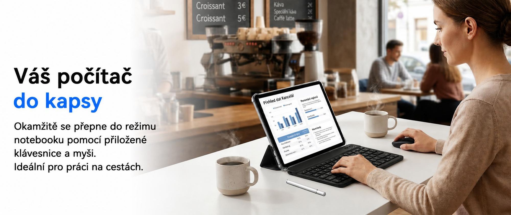 TABWEE T70, 11palcový tablet, 32 (8+24) GB RAM + 256 GB úložiště, Android 16, baterie 8000 mAh, Bluetooth 5.0, rozpoznávání obličeje, podpora Widevine L1, Rheinland. Součástí balení je klávesnice, myš a stylus