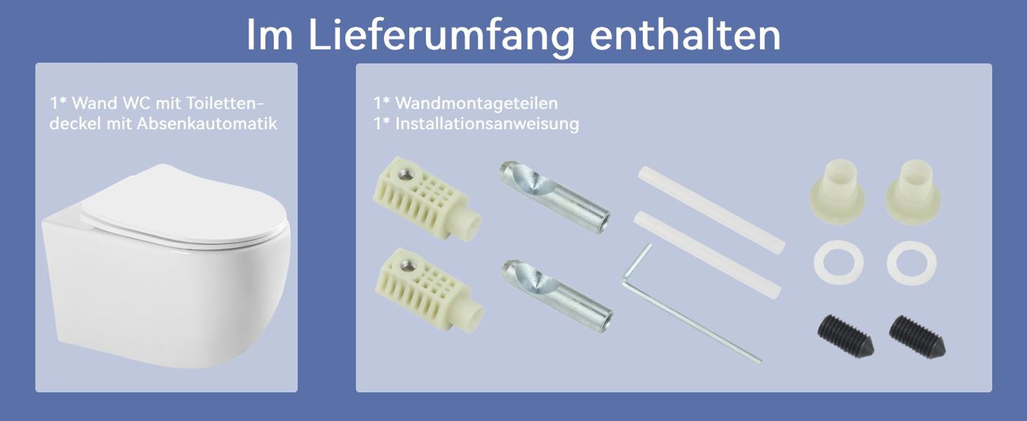 HOROW Komplett Vorwandelement Toilette Set - 82cm Unterputzspülkasten + Wand WC Toilette + weiß round Drückplatte