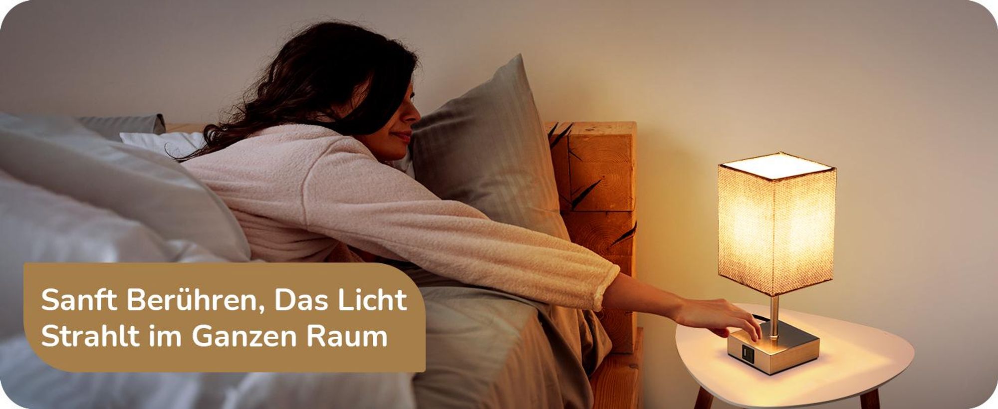 EDISHINE Tischlampe 2er Set Touch Dimmbar, Nachttischlampen mit Ladefunktion, Grau