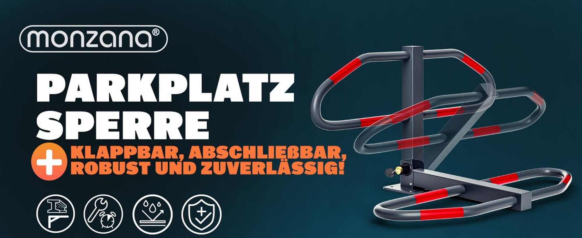 MONZANA® Parkplatzsperre 2 Schlüssel klappbar integriertes Schloss Stahl Robust Parkpfosten Parkplatzbügel Sperrpfosten