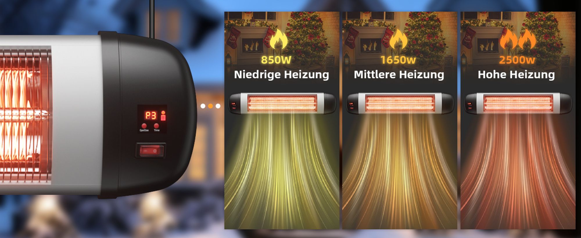ZMH Heizstrahler Terrasse Infrarotheizung 2500W Strahler Outdoor mit Fernbedienung Elektrisch Wärmestrahler Wandmontage 3 Heizstufen Terrassenstrahler