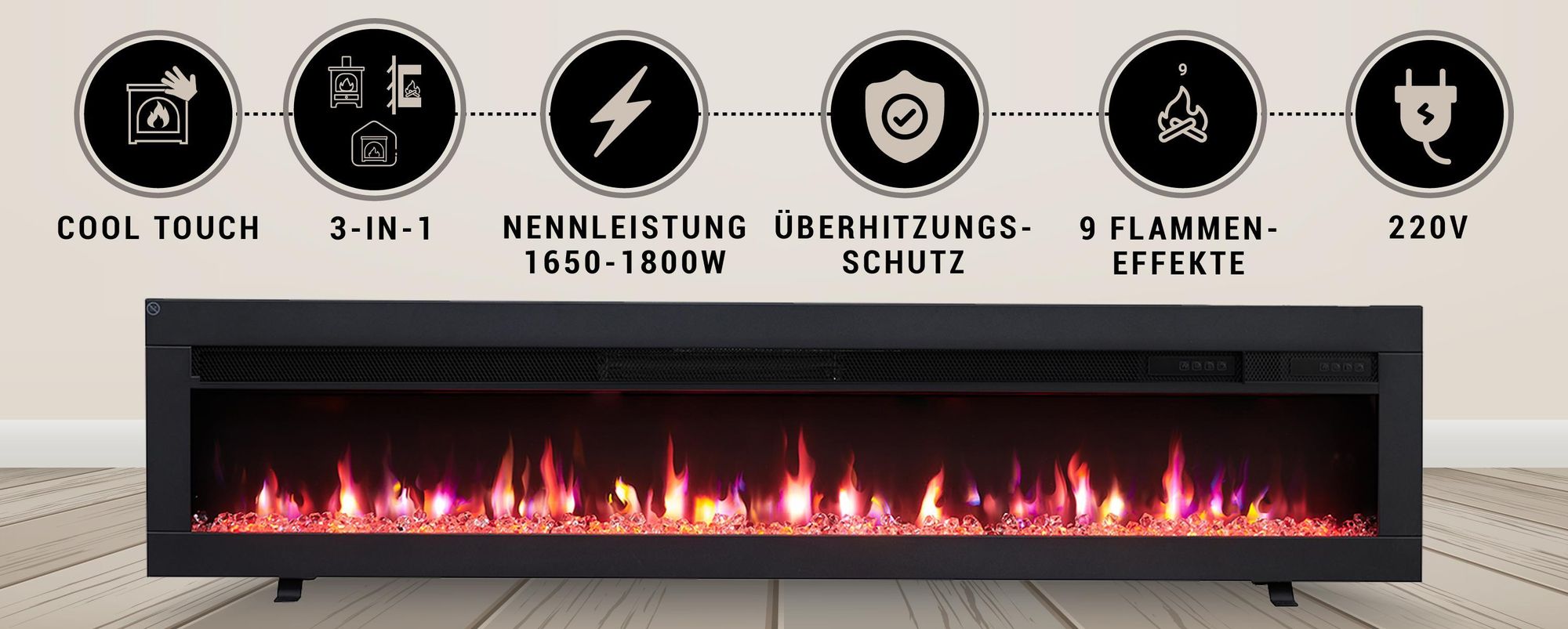 Elektrokamin Einbaukamin BALDERIA Agnes 60 – Heizung bis 1800 W, schwarz