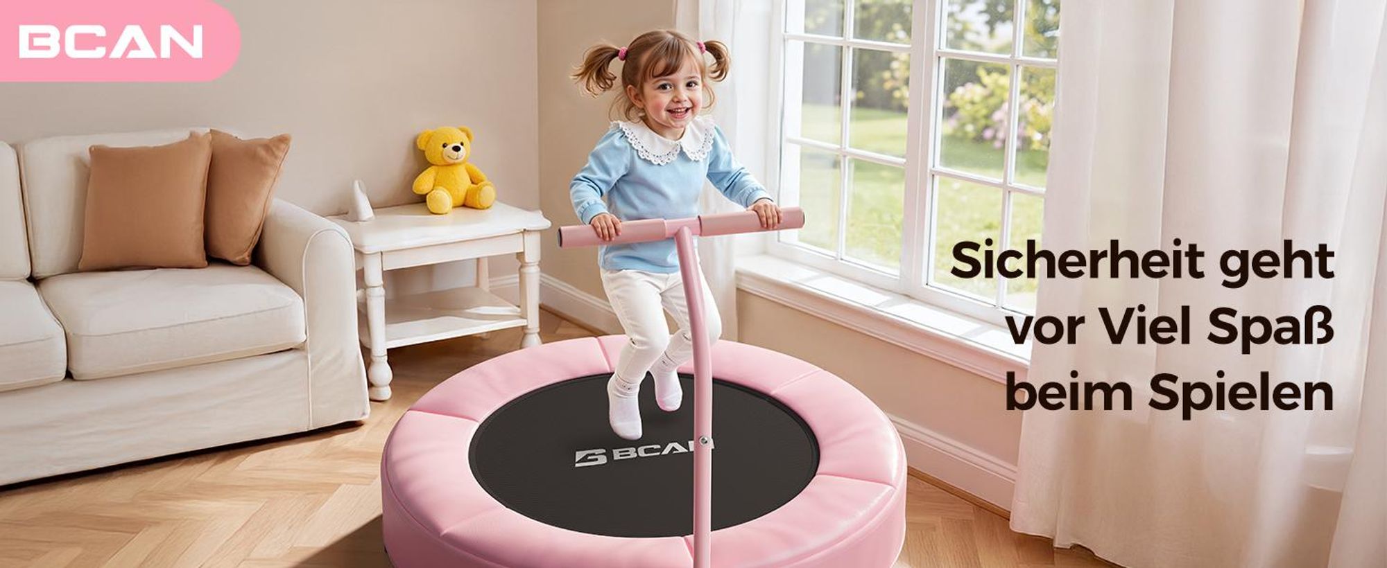 BCAN 91cm Kleinkind-Trampolin | Faltbar & platzsparend | 2-fach höhenverstellbarer Griff | ASTM- | Spiel- und Bewegungsspaß für drinnen