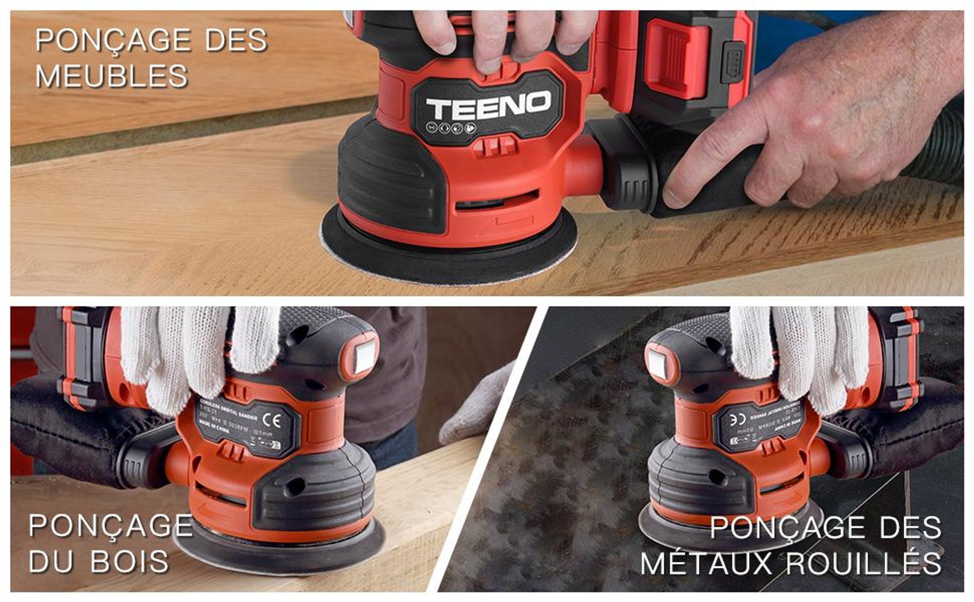 TEENO Ponceuse Orbitale 125 MM 20V, Ponceuse éLectrique sans fil, 13 000 Spm, Avec 25 Papiers De Verre, Collecteur De PoussièRe
