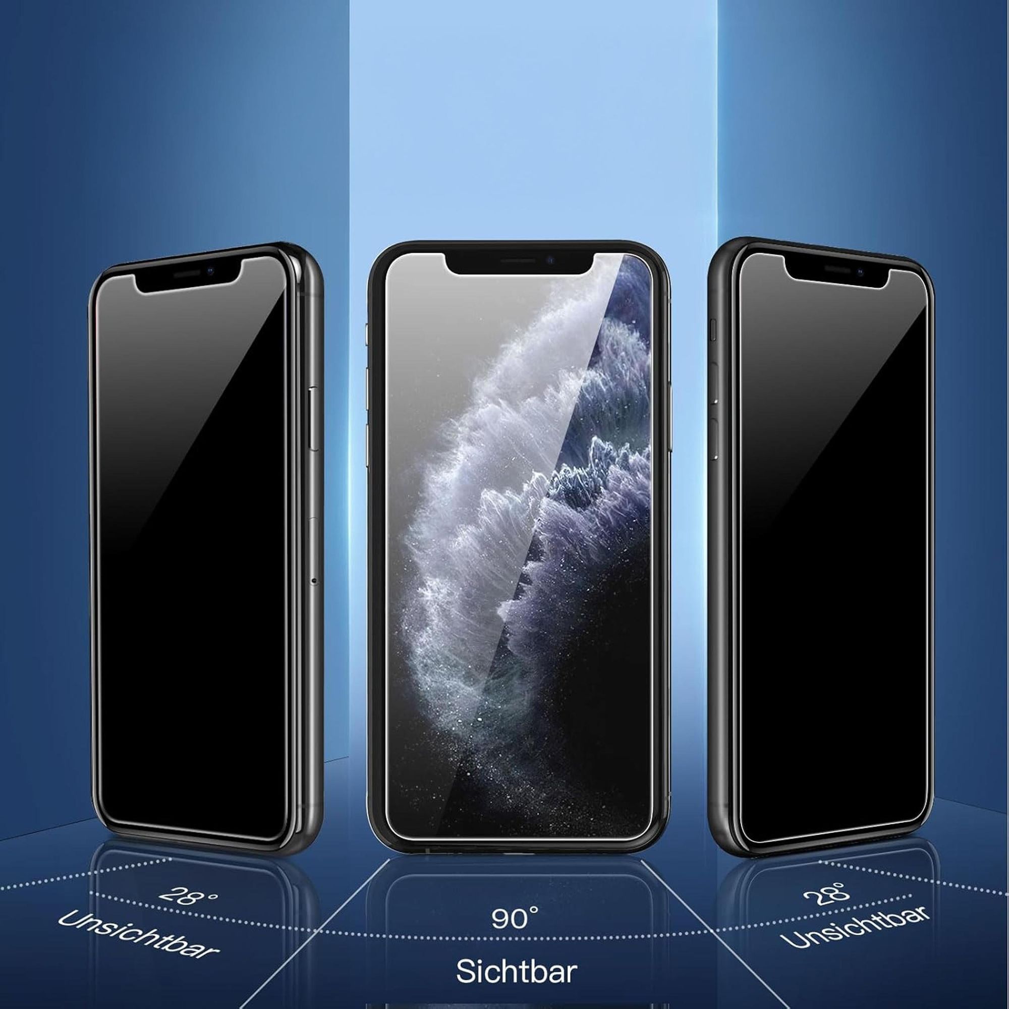 alkaya. iPhone X/XS/11 Pro Displayschutzglas Privacy, Panzerglas, Schutzfolie