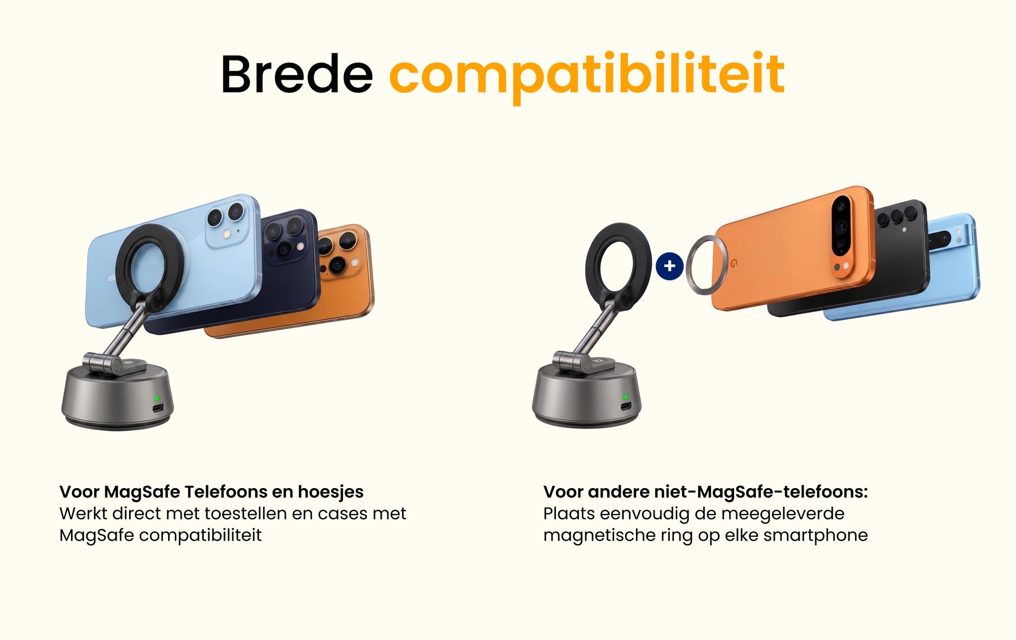 R2B Autohouder voor smartphones met elektrische vacuümzuignap, magnetisch en inklapbaar, geschikt voor dashboard en raam, compatibel met MagSafe