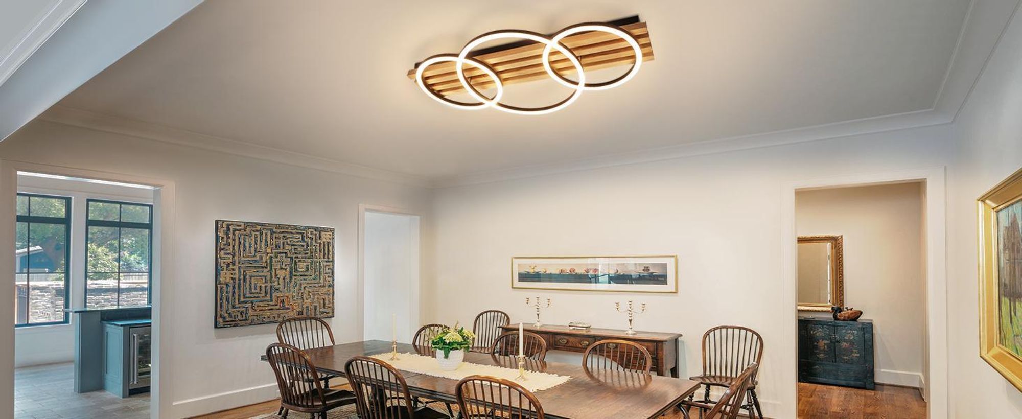 ZMH LED stropné svietidlo s možnosťou stmievania, drevené stropné svietidlo s diaľkovým ovládaním, 70 cm, 46 W, obývačkové svietidlo, stropné svietidlo s 3 krúžkami, čierne stropné svietidlo do spálne