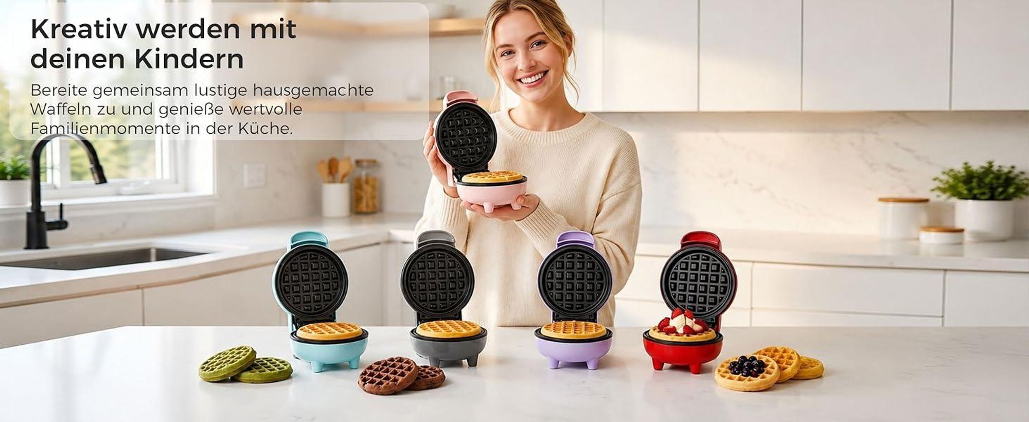 YASHE Mini Waffeleisen 550W, Antihaft-Waffelmaschine, Rosa
