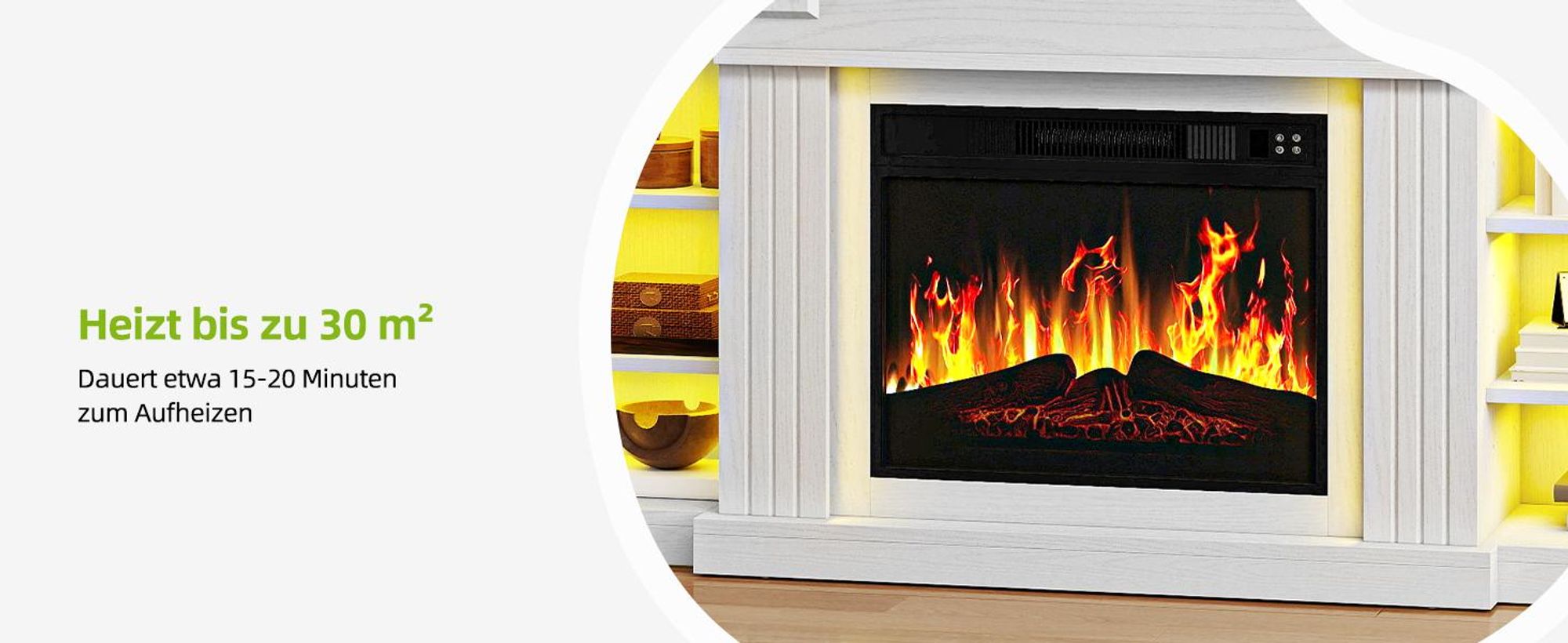 Elektrokamin mit Kaminsims und Schrank, 17–27 °C, Elektrischer Kamin mit Flammeneffekt Kaminofen LED Heizung, mit Fernbedienung