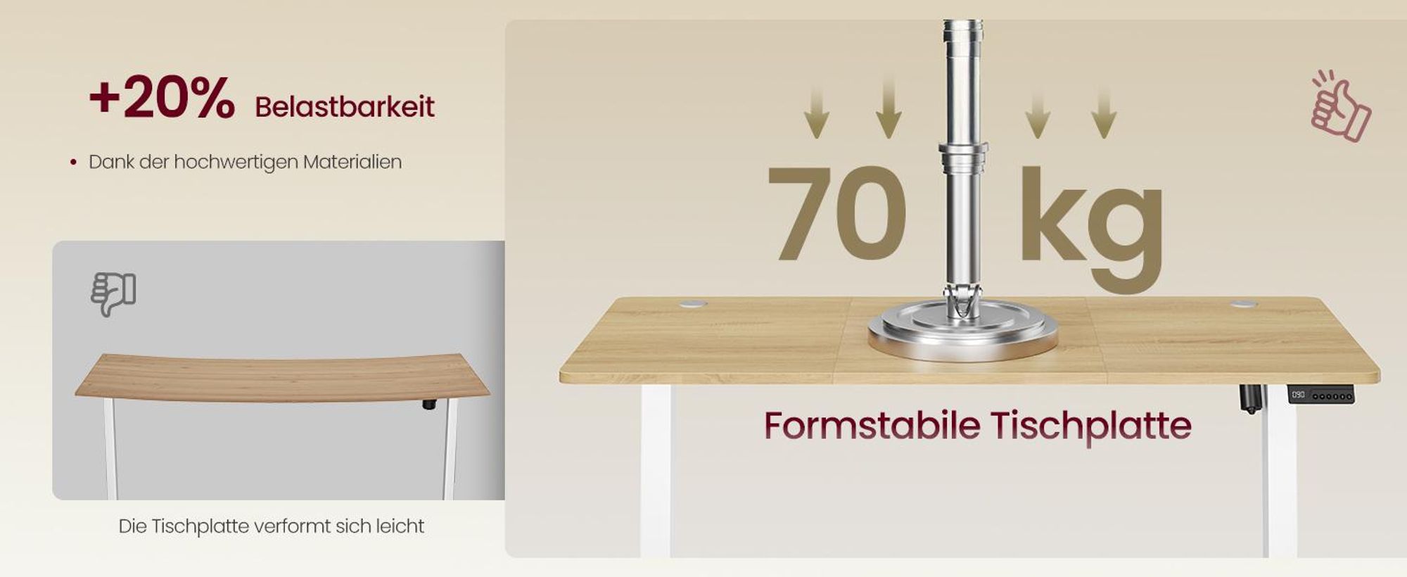 VASAGLE Elektrisch verstellbarer Stehtisch, Memory-Funktion mit 4 Höhen, Schreibtisch für Home Office, 140 x 60 cm, goldeichenfarben und mattweiß