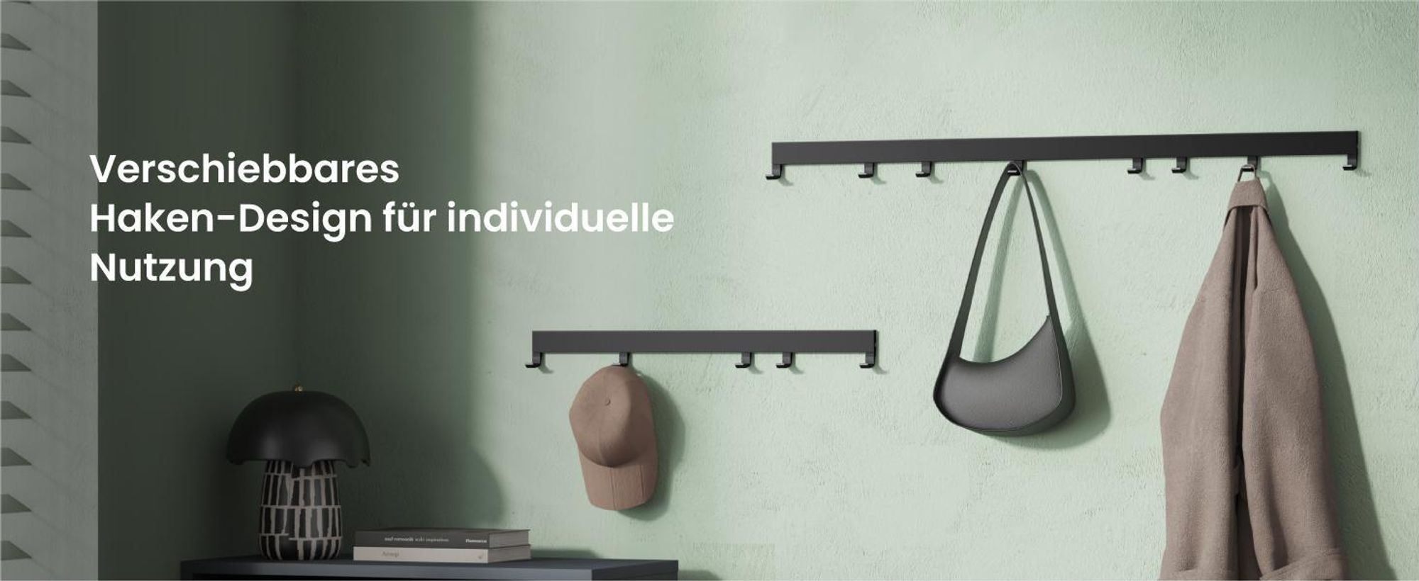 Mai & Mai Garderobenleiste mit 6 verstellbaren Haken, Kleiderhaken aus Aluminium, Wandgarderobe Garderobenhaken 60cm Matt weiß Stalo-10