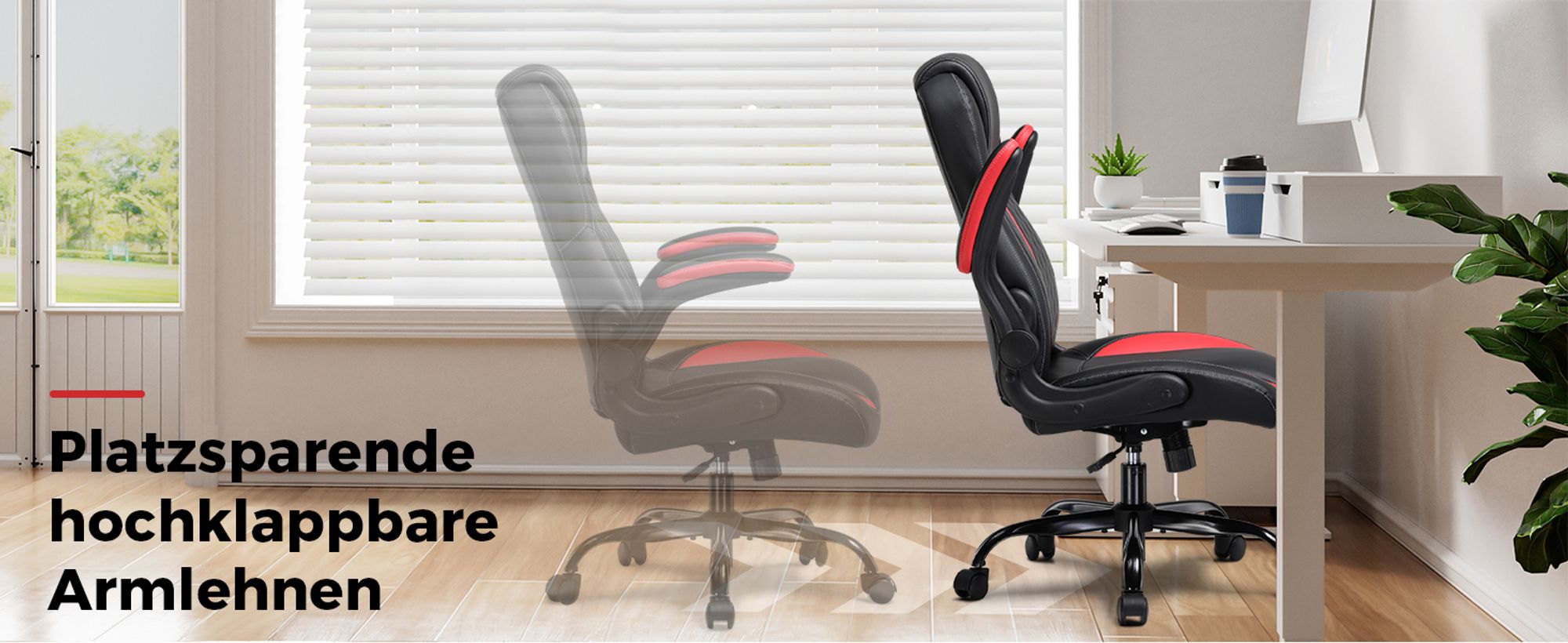 GTPLAYER Gaming Stuhl mit hochklappbarer Armlehne, Gamer Stuhl mit Schaukelfunktion, Ergonomischer Computer Gaming Stuhl mit hochdichtem Schwamm rot