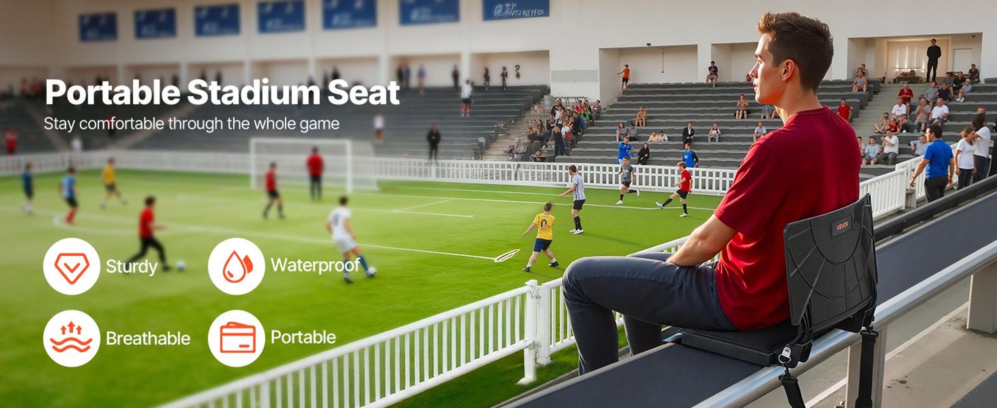 VEVOR Stadionstuhl, Klapp-Bleacher-Stuhl mit Rückenstütze und dickem Kissen, gepolsterter Stadionstuhl für die Tribüne, inklusive Schultergurt, Haken, Becherhalter, Elasthan-Material, Seitentasche, PP-Material
