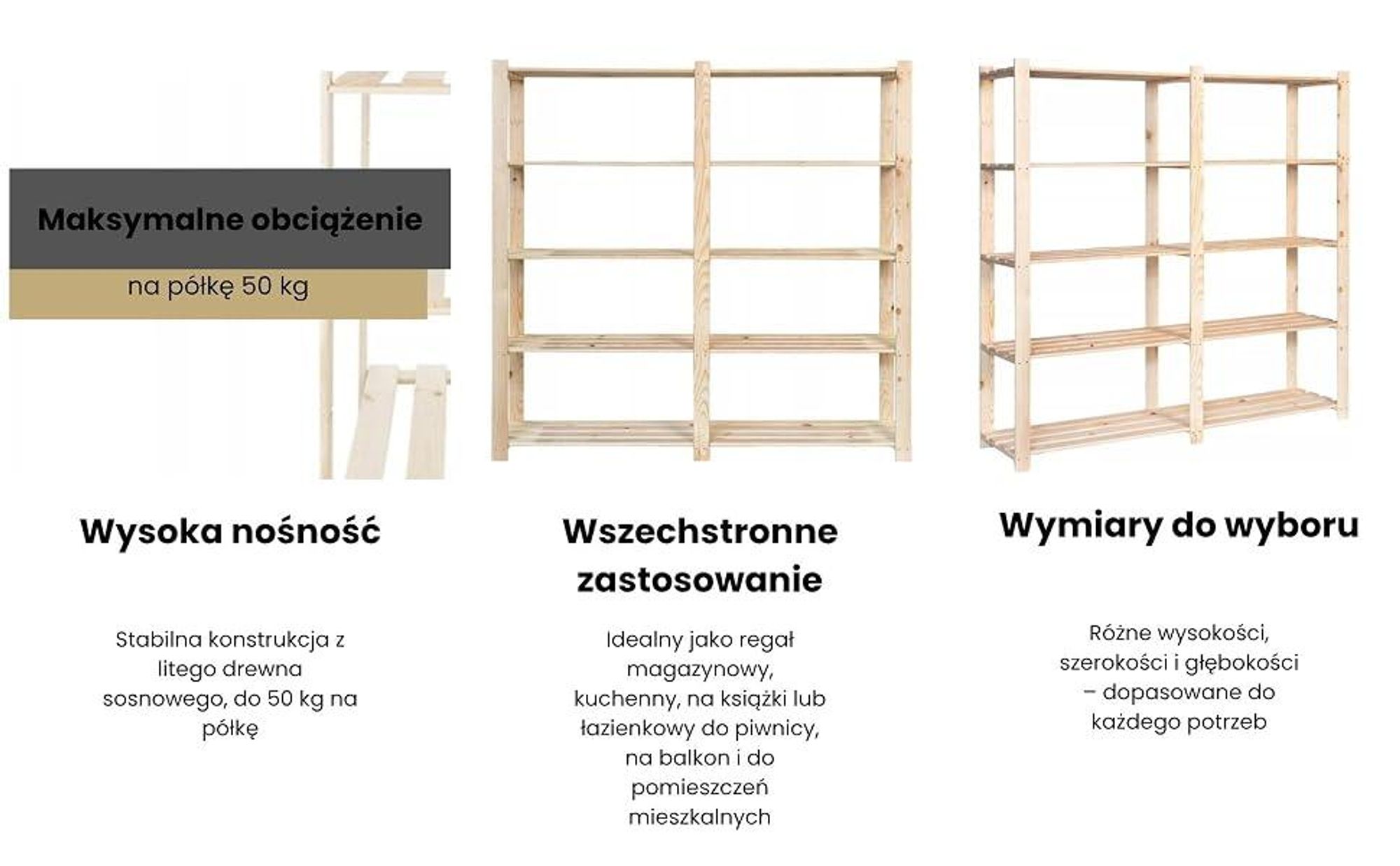 STOLMAK Regał Drewniany 170x170x28 cm Sosna Lite Drewno 5 Półek Regał do Garażu i Piwnicy