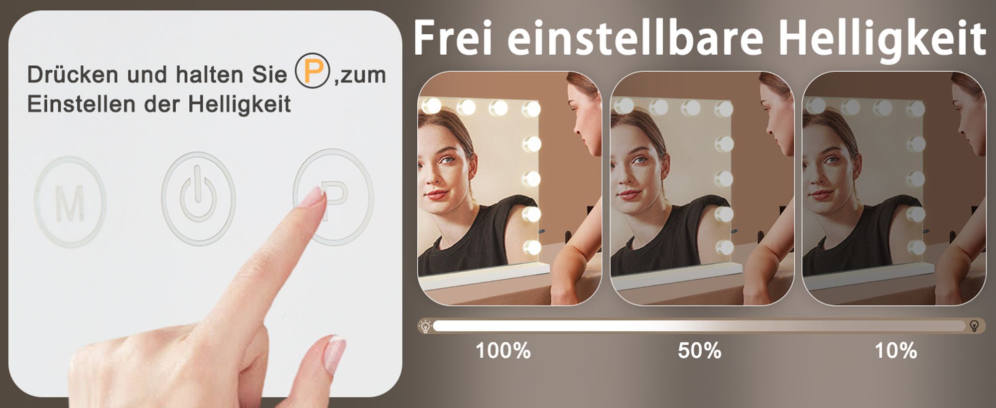 ZMH Schminkspiegel Kosmetikspiegel Dimmbare  50x40cm Spiegel LED  Beleuchtung mit licht 3 modi Touch Steuerung Tischspiegel für Schminktisch Weiß