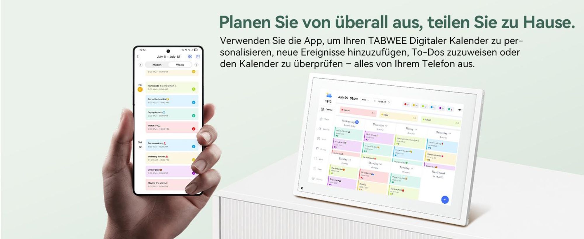 TABWEE P10 10,1 Zoll Digitaler Kalender und Desktop Bilderrahmen mit Touchscreen, WLAN, 1280x800, 16:10, Multi-Device-Sync und Sharing, Fotorahmen